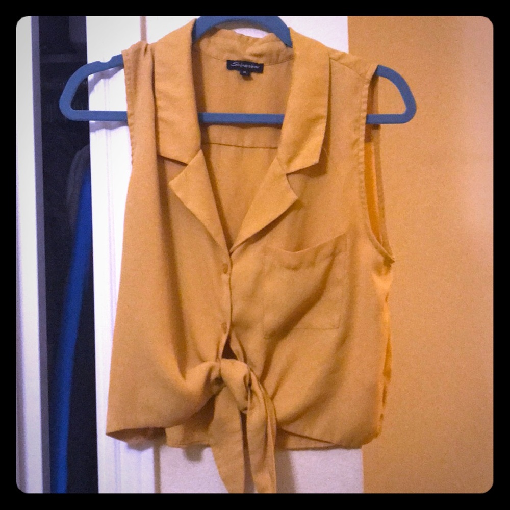 Yellow button down v neck blouse